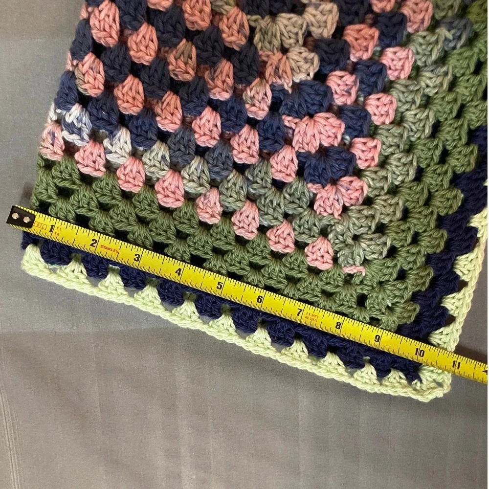 Handmade Crochet Granny Square Crop Top Bell Sleeve Green Navy Pink Boho V-Neck